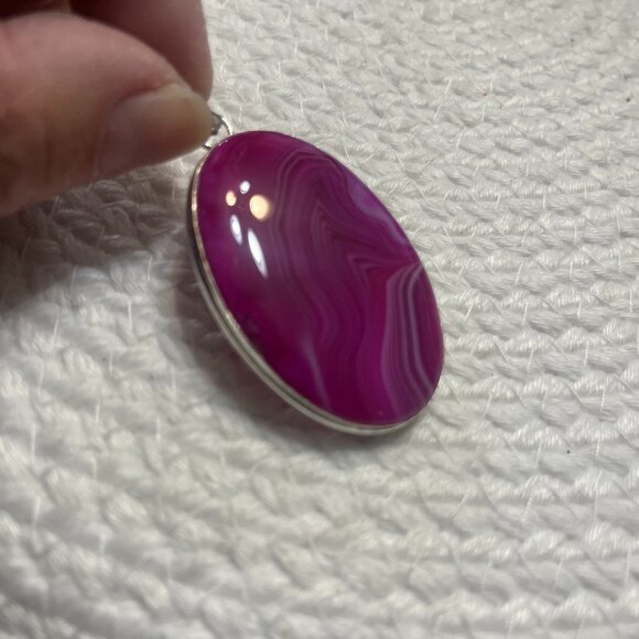 Stunning PINK BOTSWANA AGATE Handmade Sterling 925 Pendant/Chain #409D - Picture 1 of 3